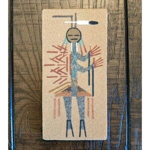Vintage Handcrafted Native American Navajo Sand Painting Art Signed
